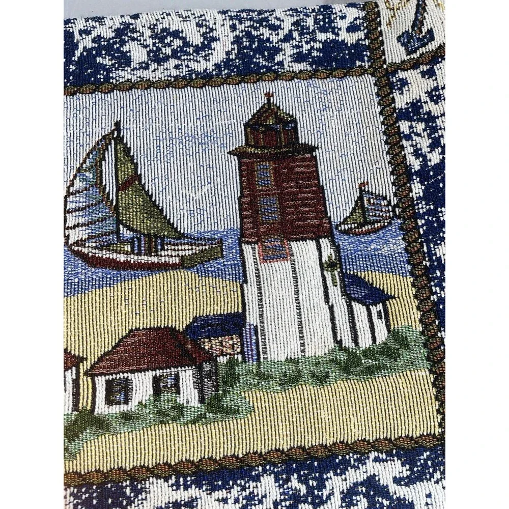 Set of 6 Nautical Tapestry Placemats Lighthouse Sailboat Coastal Beach House